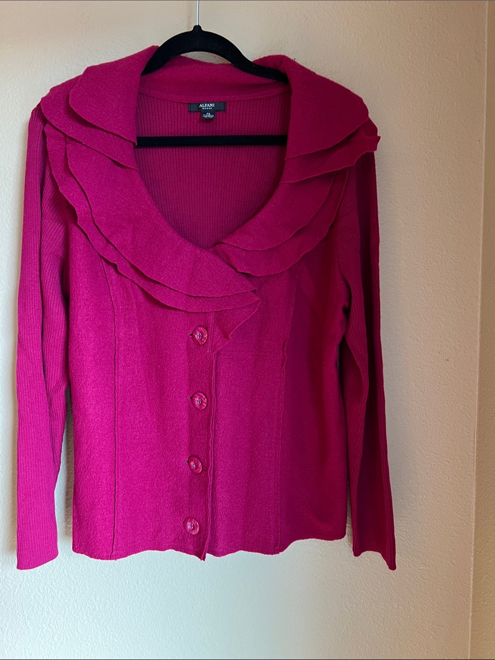 Alfani Woman 100% Merino Wool Cardigan Button Up Jacket in Raspberry 2X